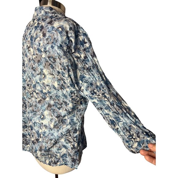 JM collection women’s blouse XL Blue button up 3/4 sleeve V neck - Picture 6 of 13